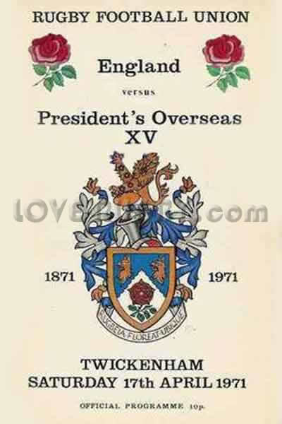 1971 England v President's XV  Rugby Programme